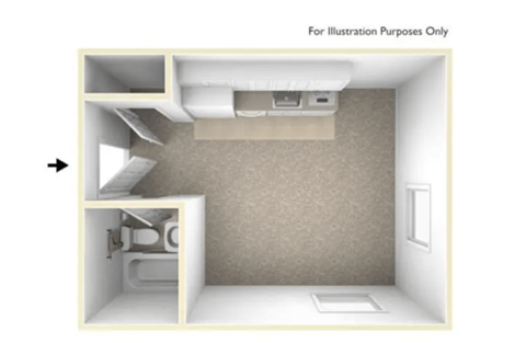 Floor plan for studio, 1 bath, 238 sqft